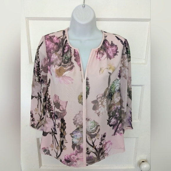 Ted BAKER BABY PINK KALIMA TORCHLIT FLORAL BLOUSE TOP SIZE 2 - Picture 5 of 17